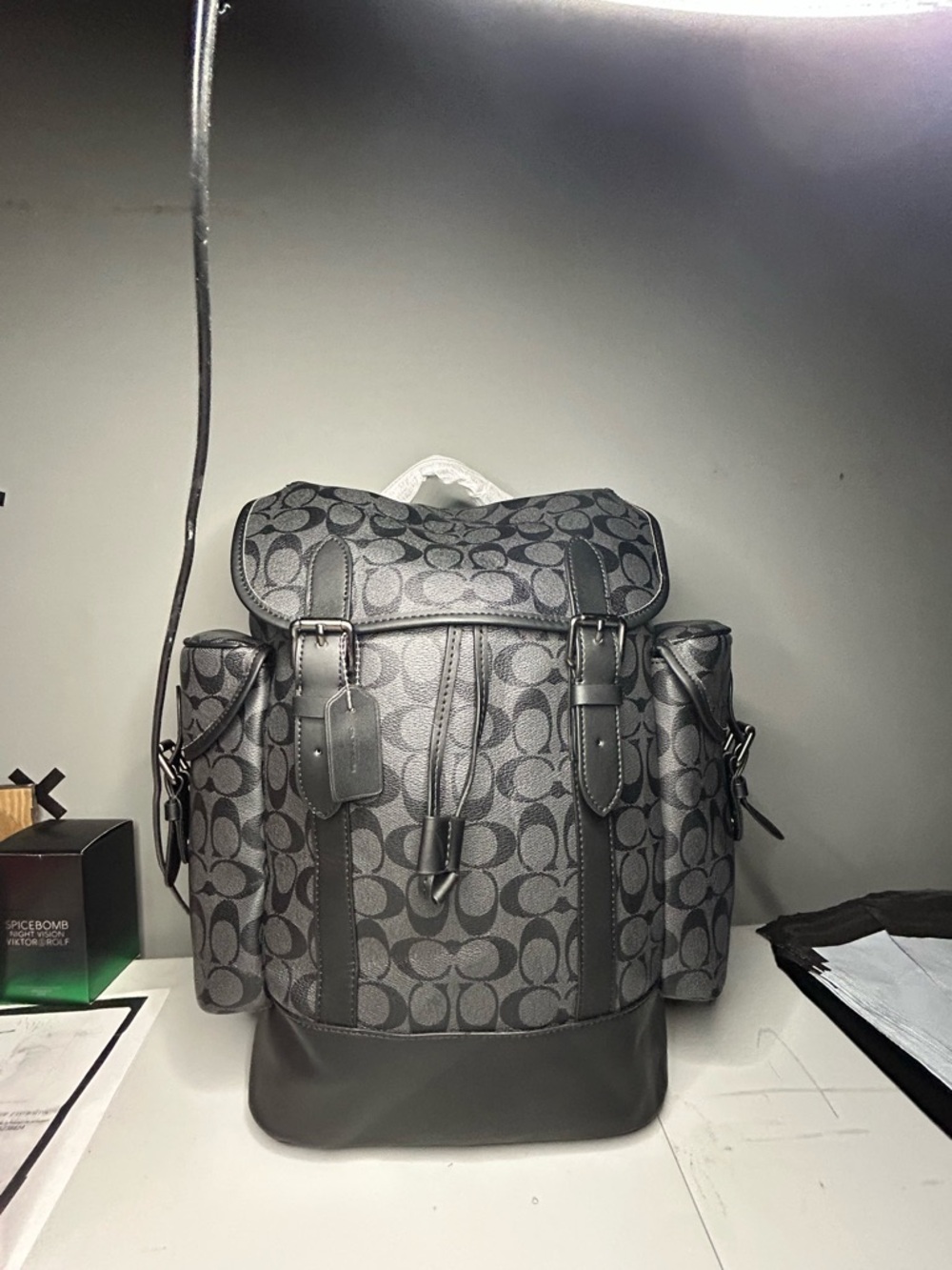 Coach Men's Hitch Backpack NWT Signature Canvas Black Charcoal Laptop Bag C2662 - Picture 7 of 7